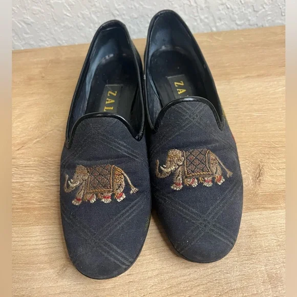 Zalo Elephant and Palm Tree Tapestry Flats Loafers Slip Ons  Size 6.5 - Picture 2 of 5